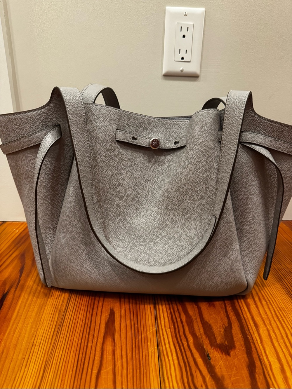 Tory Burch Light Gray ROMY Leather Tote